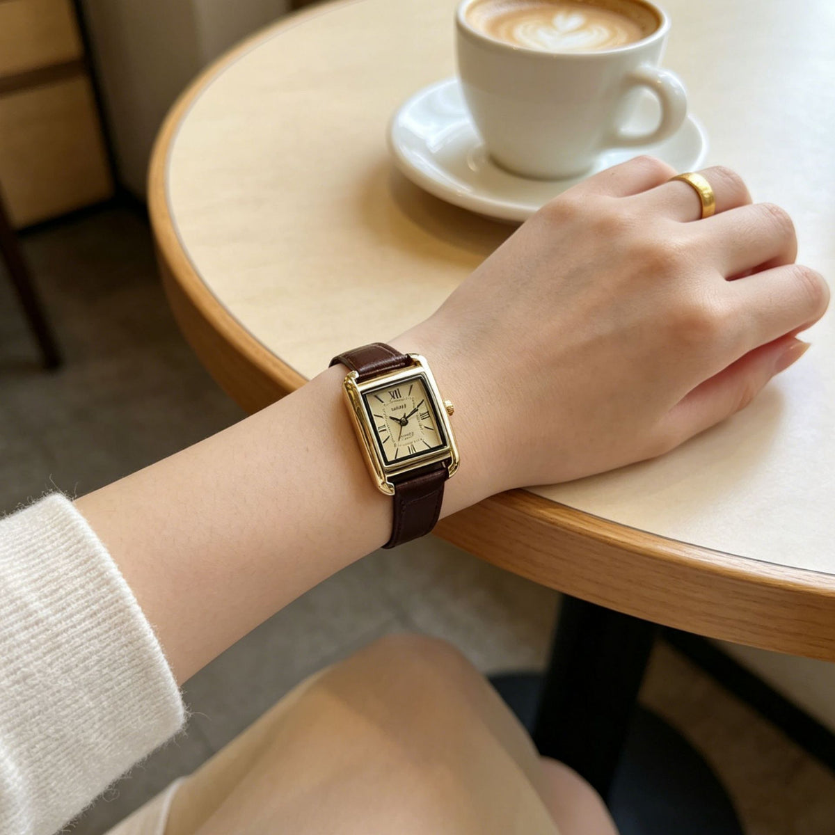 Espresso Rectangle Strap Watch — Brown / Gold-tone