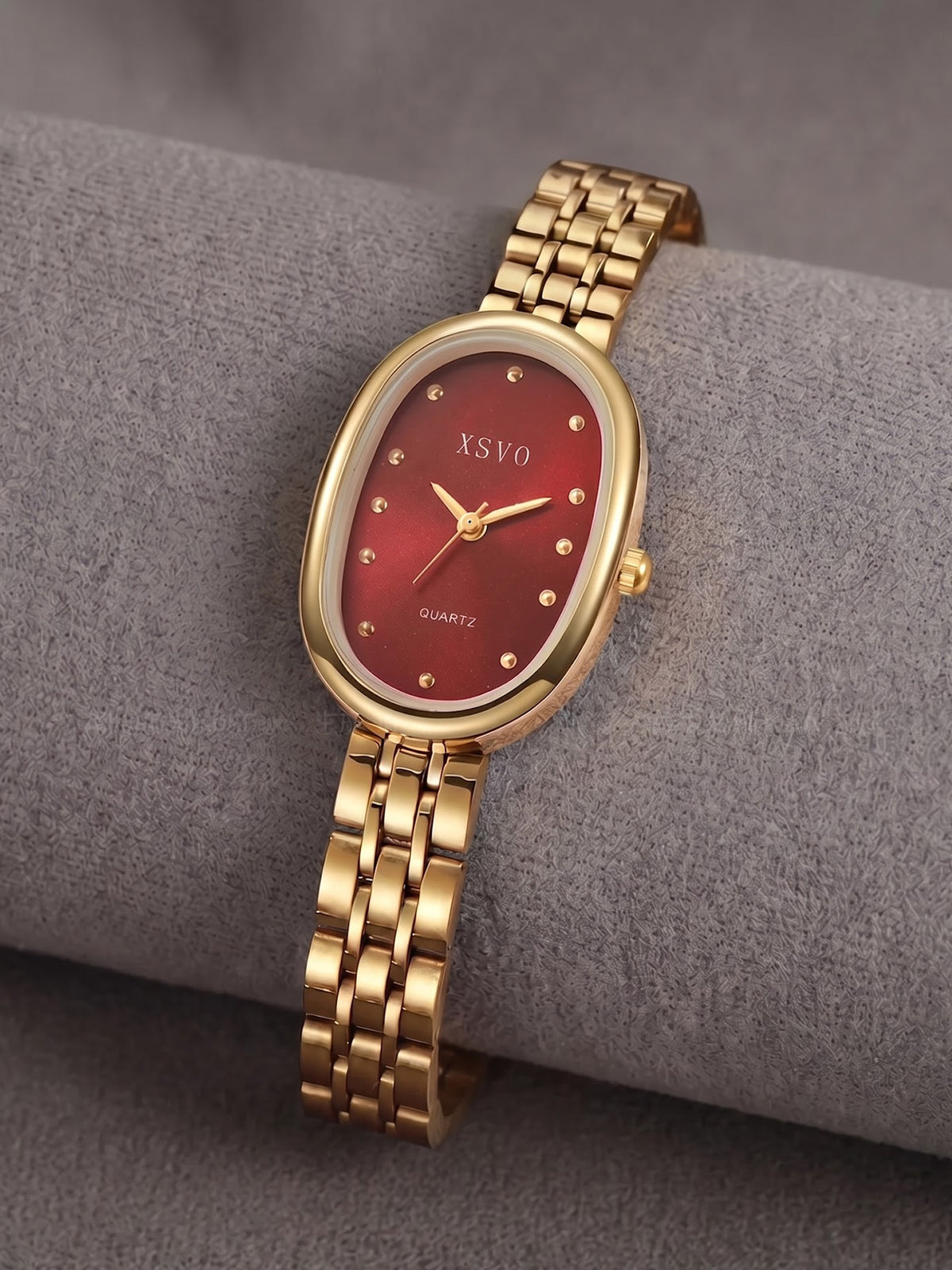 Ruby Oval Link Watch — Gold-tone / Red