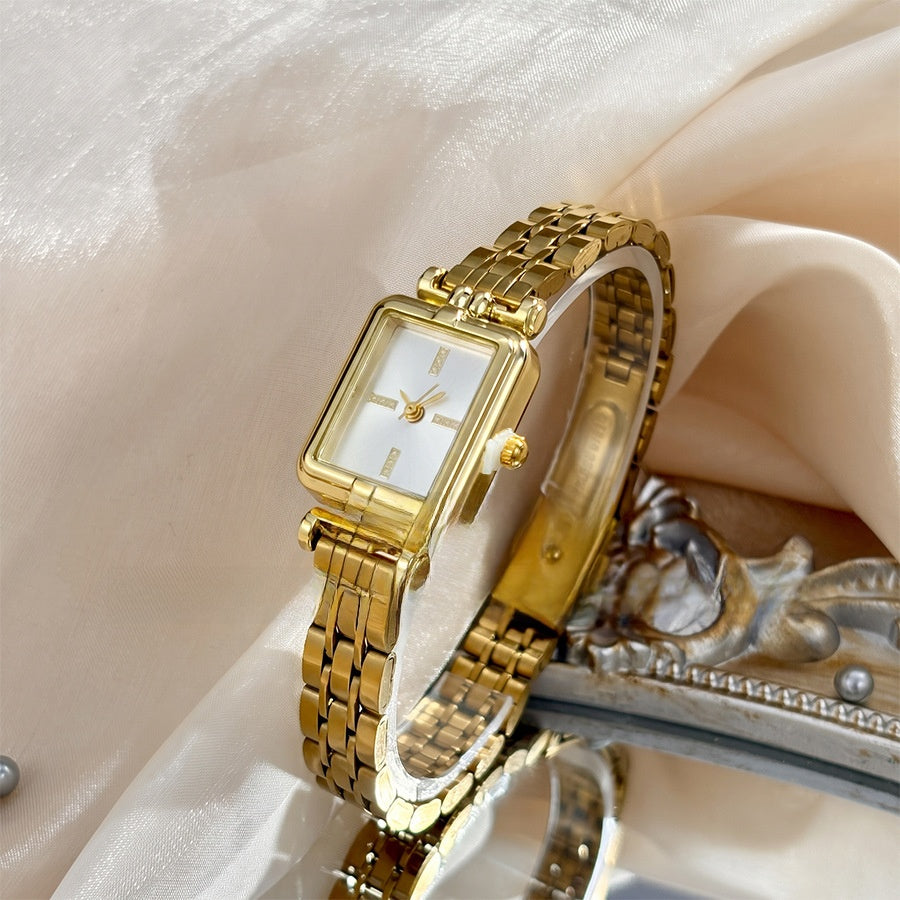 Ivory Rectangle Link Watch — Gold-tone / White