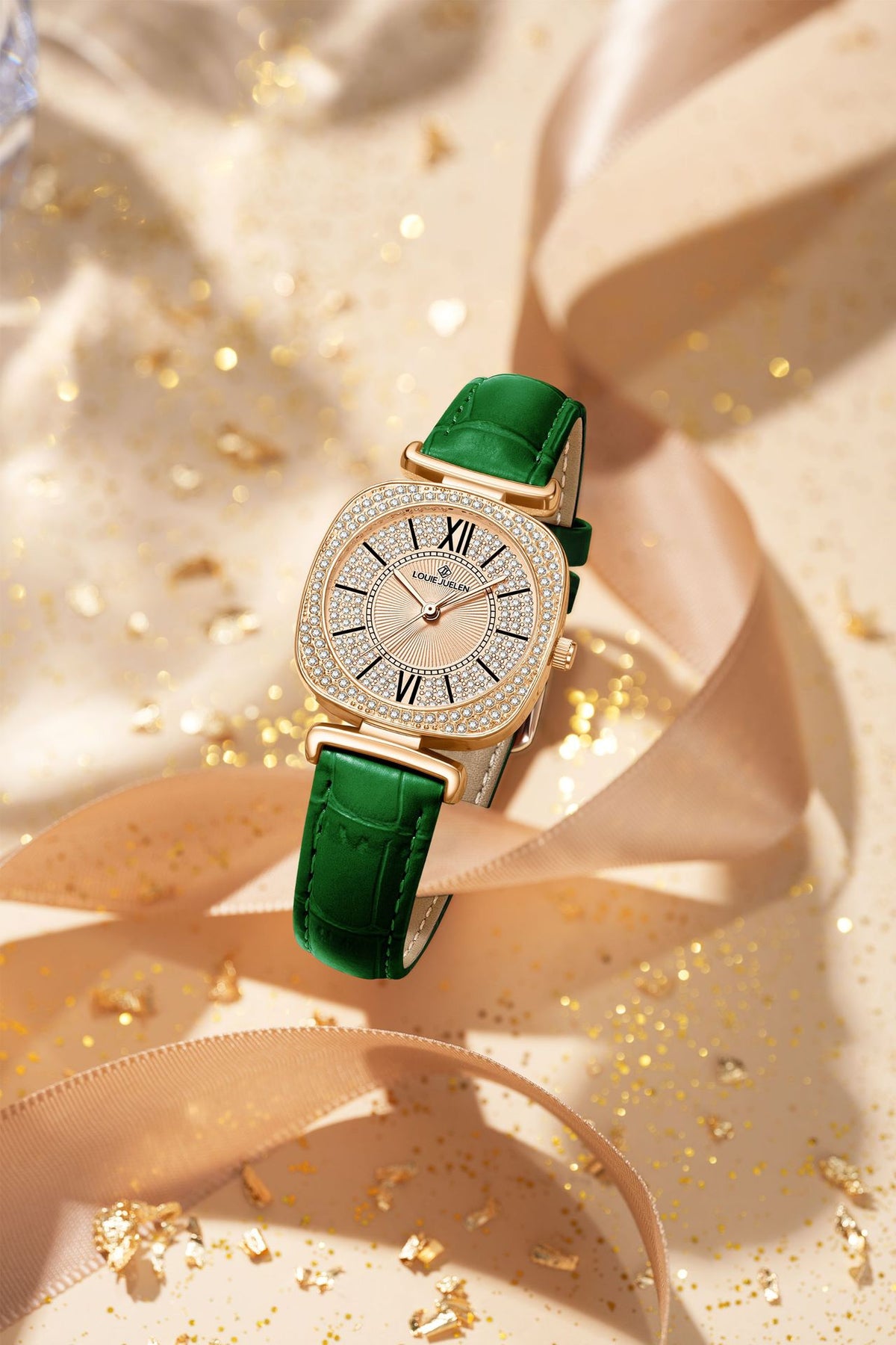 Emerald Glow Strap Watch — Green / Gold-tone