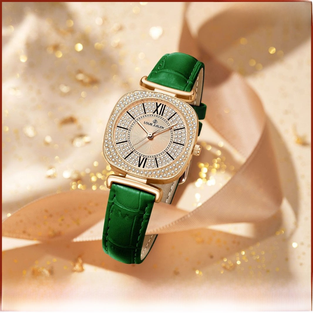Emerald Glow Strap Watch — Green / Gold-tone
